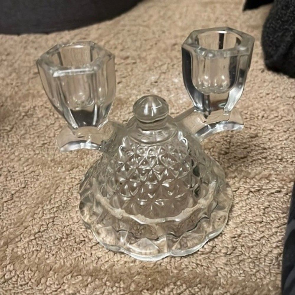 ✨ Imperial Glass Ohio Laced Edge Clear Double Light Candlesticks (Set of 2)